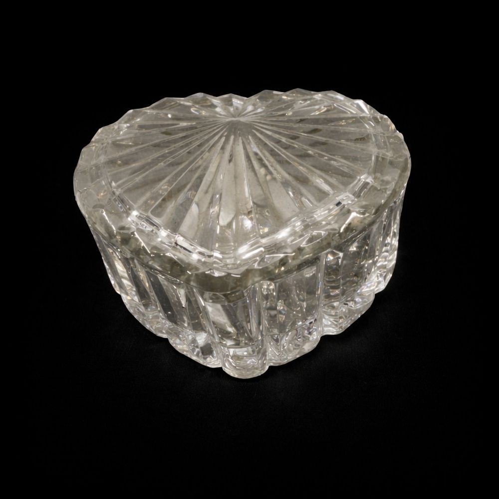 Heart-Shaped Cut Glass Trinket Dish With Cover Clear